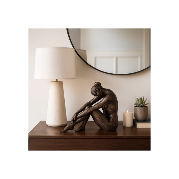 Home and Office Figurative Sculpture - Contemporary Resting Ballerina Artwork Statue for Living Room, Bedroom, Bathroom, or Shelf Decor - Artful Ornament for Modern Living - 14" Bronze & Copper
