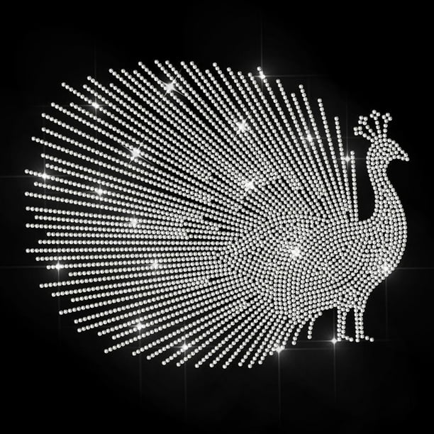 Calcomanía termoadhesiva de pavo real con diamantes de imitación, brillante, con plumas, parche de transferencia de calor, para reparación de ropa