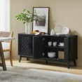 thumbnail image 2 of 4-door Wooden Storage Sideboard with Metal Handle Adjustable Feet Cabinet for Living Room Black, 2 of 7