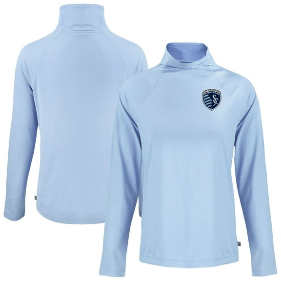Women's-Cutter & Buck Powder Blue Sporting Kansas City Coastline Epic Comfort Eco Recycled Funnel-Neck Top