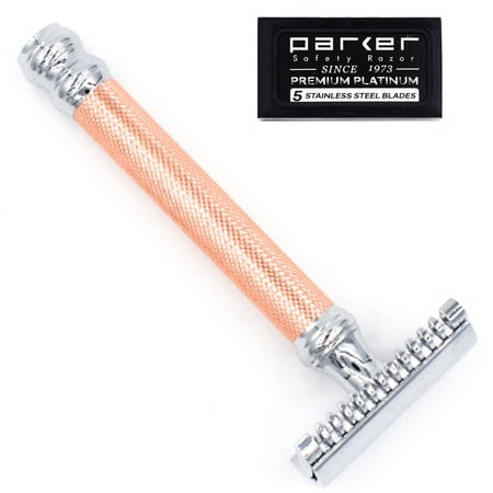Parker 63C - ROSE GOLD Three Piece OPEN COMB Double Edge Safety Razor & 5 Parker Premium DE