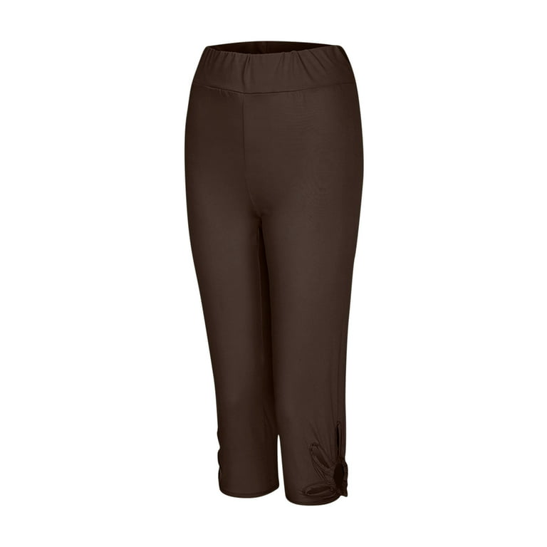 Crop Leggings for Women Plus Size, Ladies Cutout Stretch Capri Leggings  Lightweight Soft Capris Yoga Pants (X-Large, Coffee A)