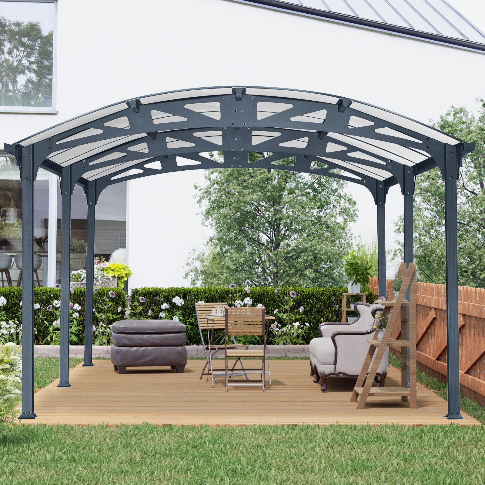taoruifang 12x16 FT Arch Carport Aluminum Frame Polycarbonate Panels Outdoor Canopy Heavy Duty for Driveway Car Truck Black