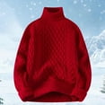 thumbnail image 2 of Comdrip Cable Knit Sweater Women, Women's High Collar Sweater Long Sleeve Knit Sweaters Korean Style Knitted Pullover Turtleneck Sweater Women Red 3XL, 2 of 3