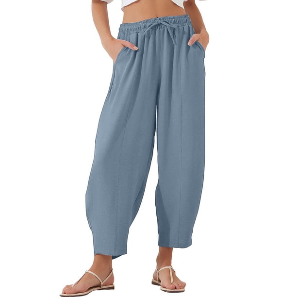 Pantalones harem casuales con cintura elástica y cordón para mujer - Poliéster, tallas grandes