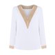 thumbnail image 5 of Moda mujer encaje sólido manga larga encaje patchword V cuello camisa blusa Fridja  FKASFK3888, 5 of 7