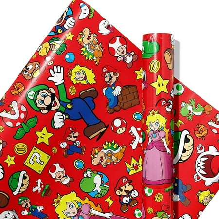 YOPENMOUNE 5 Pcs Mario Wrapping Paper Super Bros Gift Wrap Bulk Art Paper Folded Flat for Baby Shower Mario Birthday Party Decorations Wedding DIY Crafts Gift Packing, 20 x 30 Inch