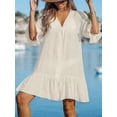 thumbnail image 5 of Women'S V Neck Ruffled Cover Up Button Down Bathing Suit Beach Dress with Short Sleeves Cream White XXL, 5 of 7