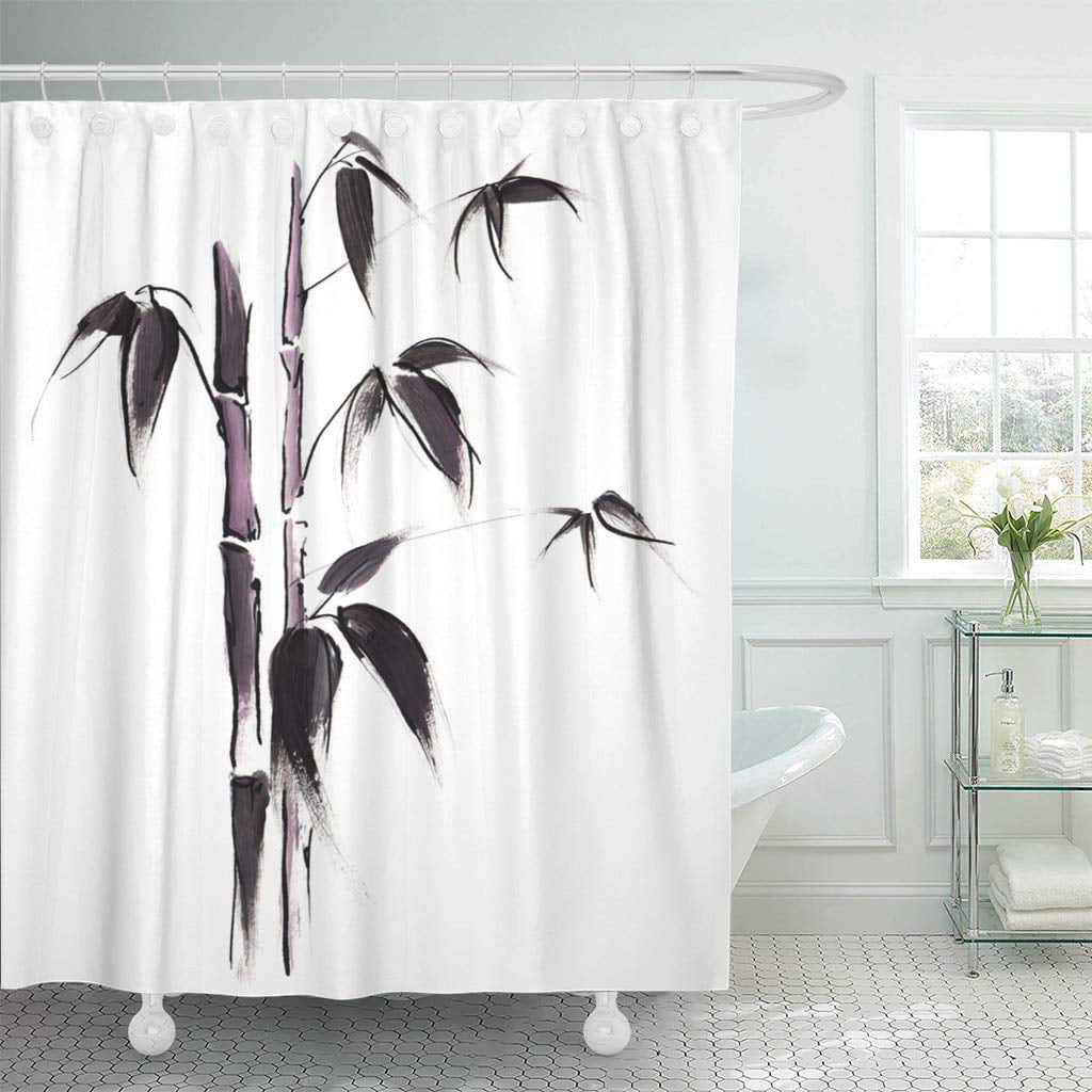 KSADK Tropical Abstract Black Japanese Bamboo Leaves on White is ...