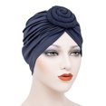 thumbnail image 3 of DESTYER - Turbante africano de color liso para mujer, gorro con nudo floral preatado, 3 of 6