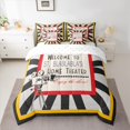 thumbnail image 2 of Manfei Vintage Movie Bedding Comforter Set 7pcs for Kid, Theater Film Queen Bedding Sets, Black Grey Stripes Reversible Queen Sheet Sets, Breathable Home Decor, 2 of 7