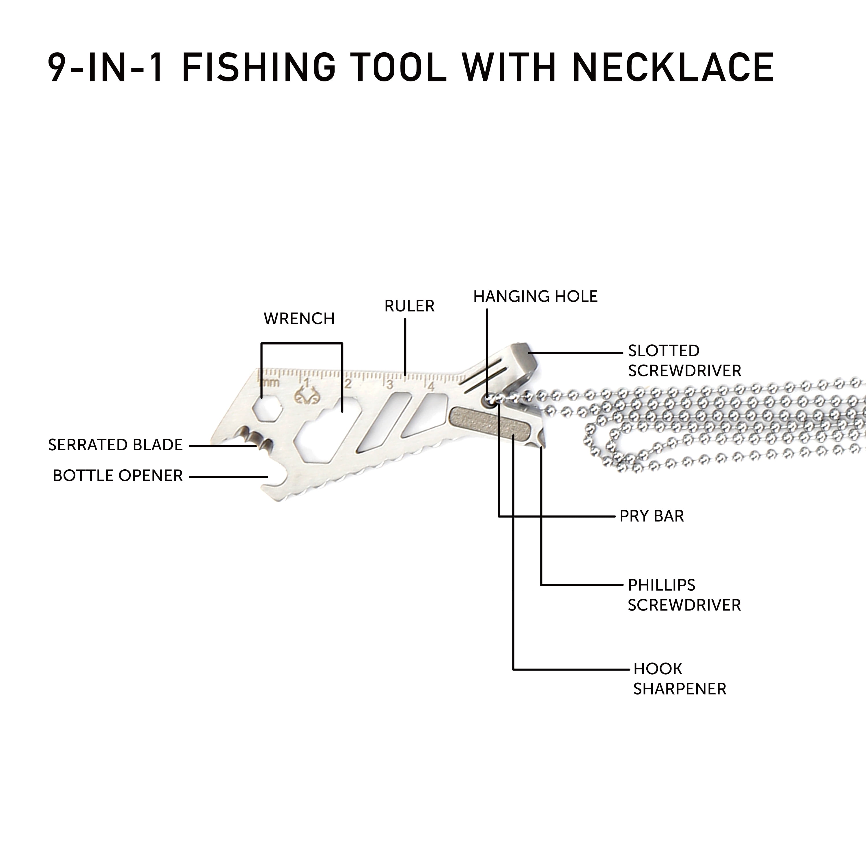 Realtree 7 Piece Angler's Collection Fishing Kit with Stainless Steel Blade and Scale