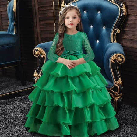 

Geire Toddler Girls Temperament Dresses Half Sleeve Round Neck Solid Color Stiching Mesh Layered Hem Puffy Princess Dress Girls Long Dress Aged 3-10 Years