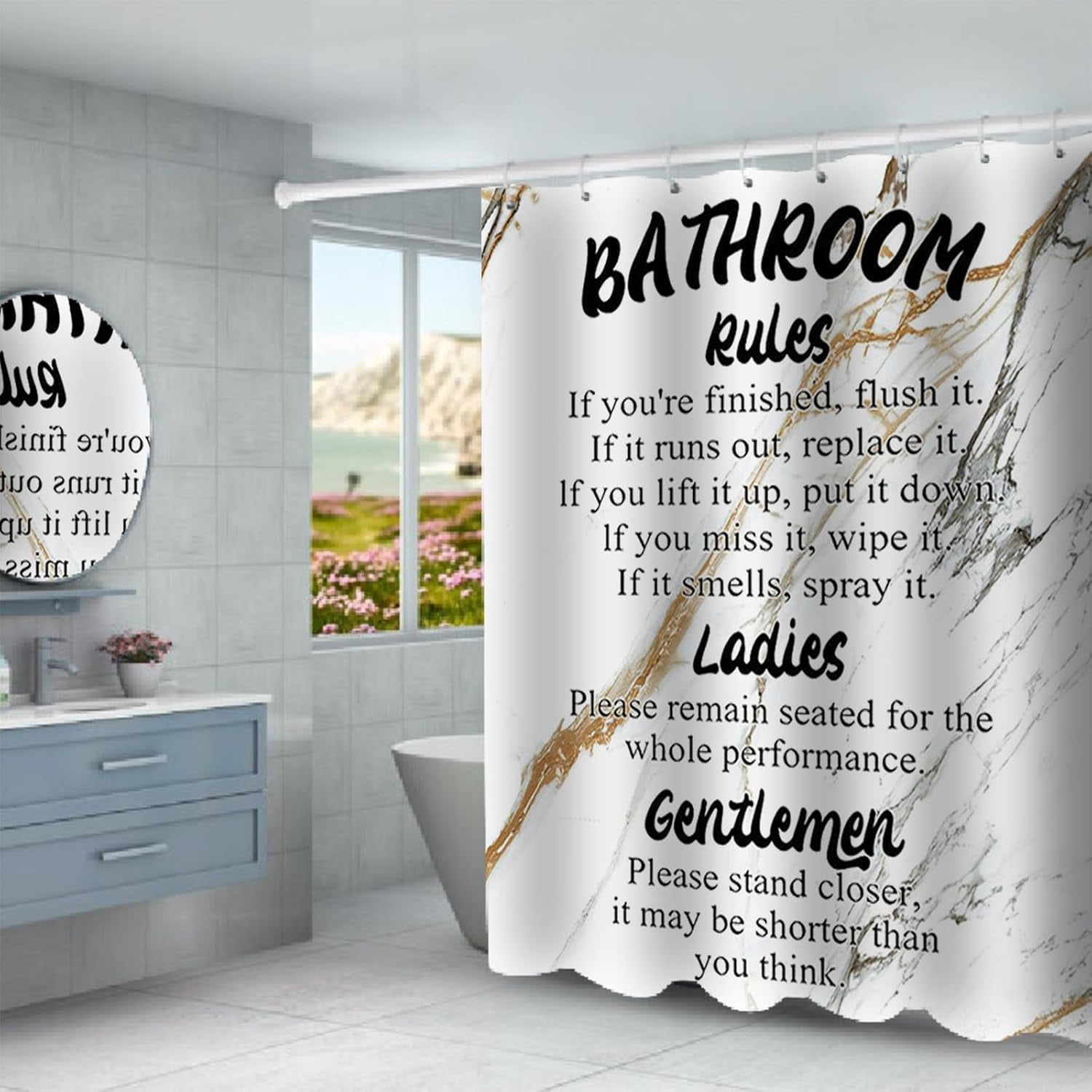Marble Rules Shower Curtain Sets for Bathroom Decor, 72x72 Inches with Rugs and Accessories, Waterproof Machine Washable Bath Curtain… (Curtain Set-Relax)