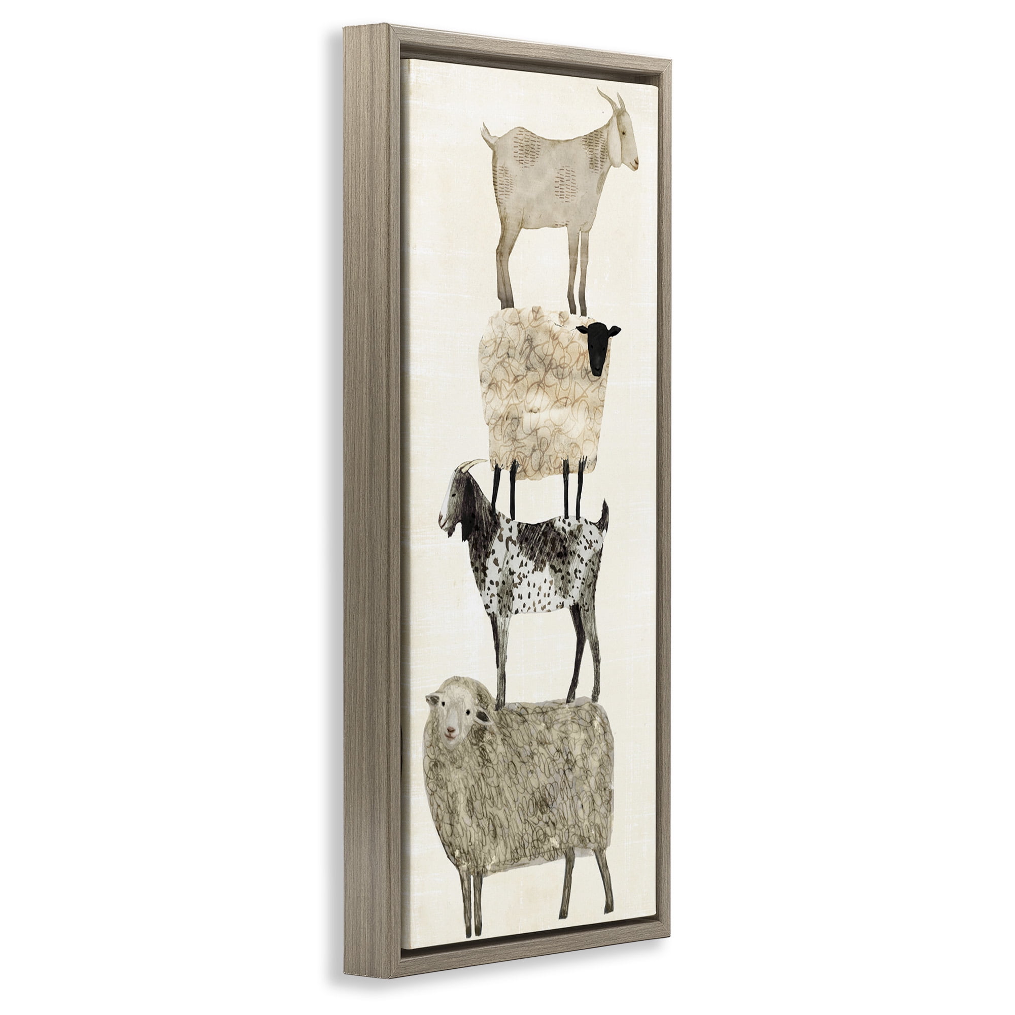 Stupell Industries Fun Stacked Sheep & Goats Farm Animals Animals & Insects Painting Brown Floater Framed Canvas Art Print Wall Art, 15 x 31