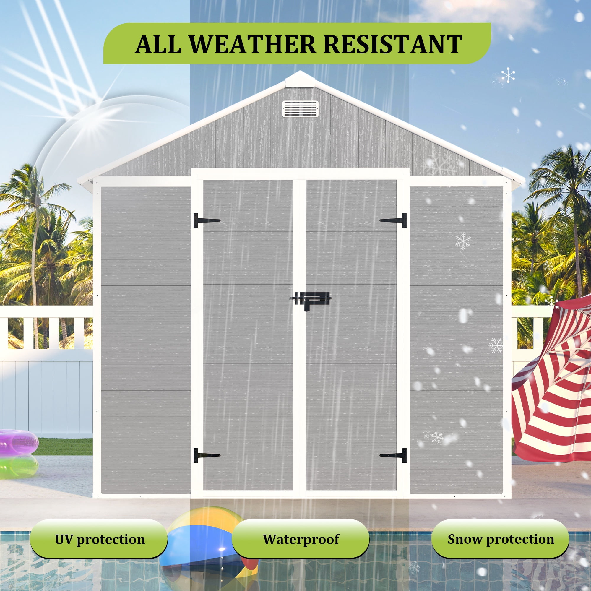 Seizeen Resin Shed, Outdoor Storage Shed 7.15 x 8.26FT Extra Large, Outside Garden Shed for Lawn Mover Bike Tool, w/Double Doors, Air Vents, Double Windows, PP Floor