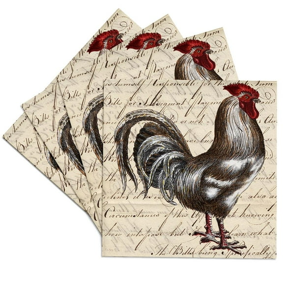 3dRose, Vintage Rooster, Set of 4 Ceramic Tile Coasters