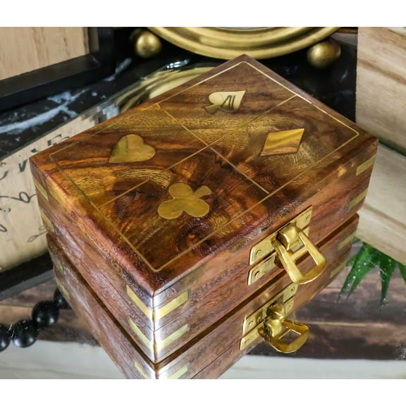 Gambling Poker Spade Heart Club Diamond Symbols Decorative Trinket Wooden Box