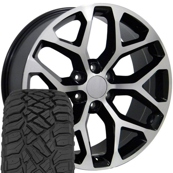 OE Wheels CV98B 20 Inch Rims and Tires Fit Silverado 1500 Snowflake Style 6x139.7 20x9 Gloss Black Machined - Hollander 5668 - TerraMax RT 275/55-20 (Set of 4)