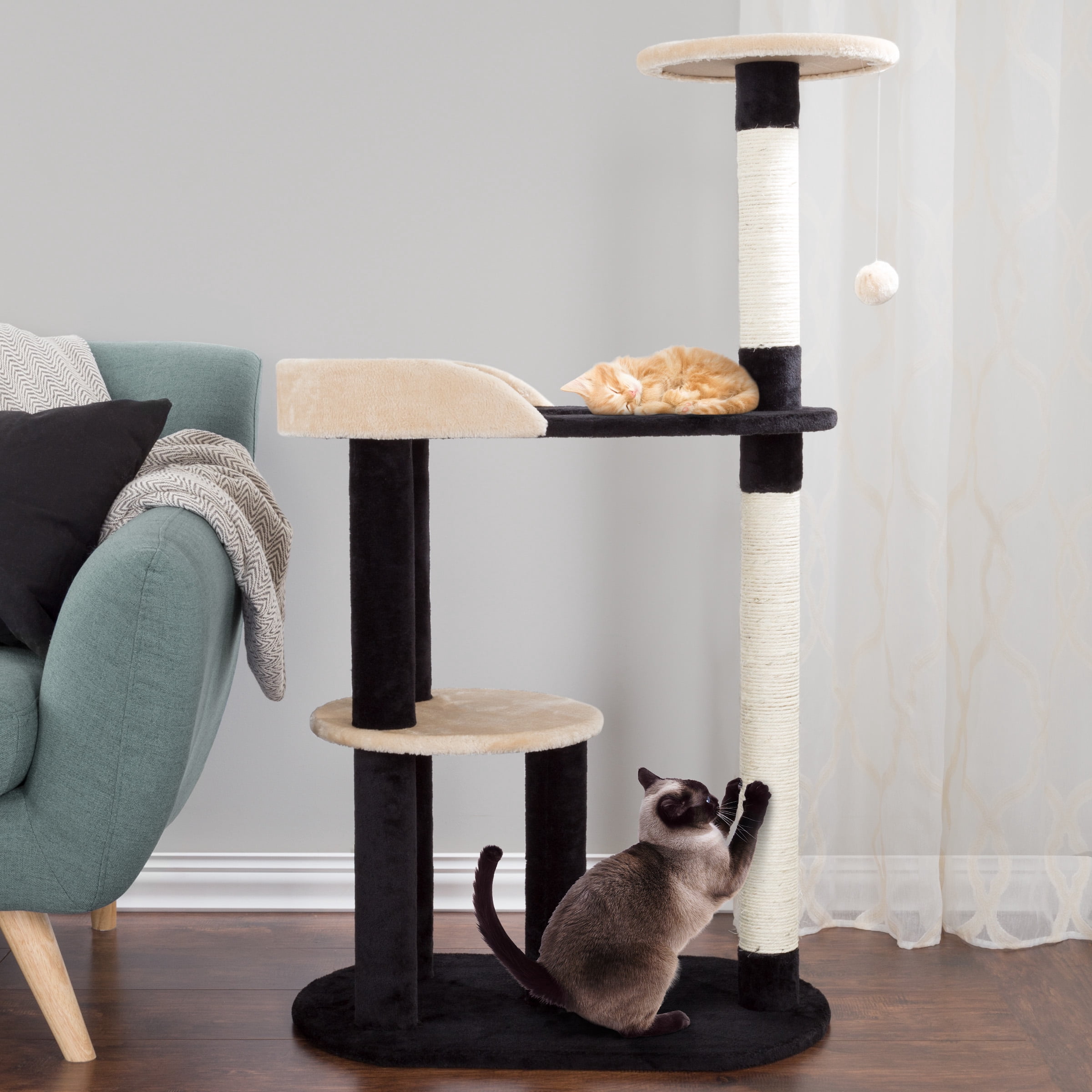 PETMAKER 3-Tier Cat Scratching Post for Indoor Cats and Kittens (Black)