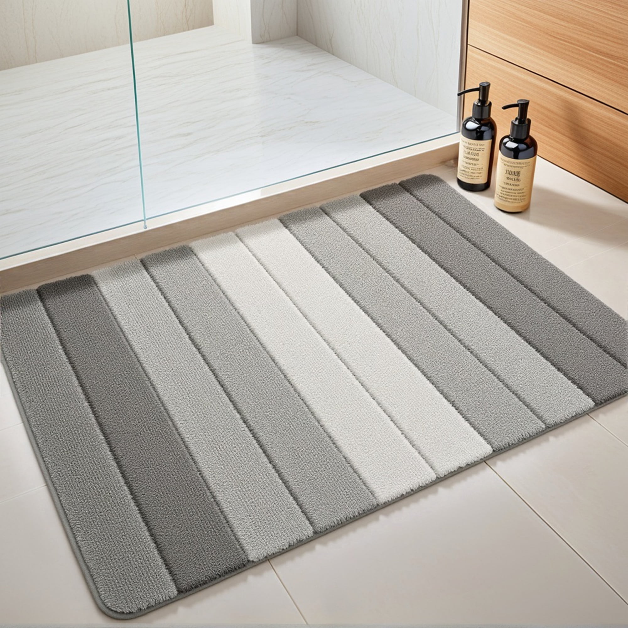 Unique Bargains 2 Pcs Plush Gradient Bath Rugs Grey/Purple Black 16" x 24"