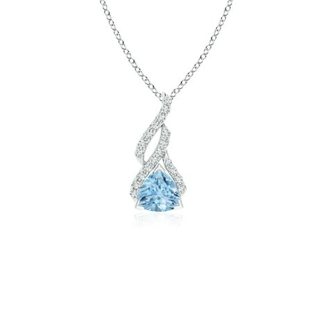White Topaz Trillion Pendant - Mother's Day Jewelry - Trillion Aquamarine Solitaire Pendant with Diamond Swirl in 14K White Gold (5mm Aquamarine) - SP0158AQD-WG-AAA-5