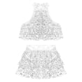 thumbnail image 3 of TSSOE Kids Girls Sleeveless Sequins Tiered Crop Top with Skirt Latin Jazz Modern Rumba Salsa Samba Silver 6, 3 of 5