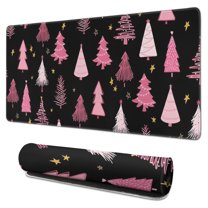 Long Mouse Pads for Desk,Black and Pink Christmas Tree Pattern Desk Mats on Top Of Desks, Desk Mouse Pad Extra Large with 3mm Non-Slip Base and Stitched Edge for Gaming,Office,Work,Home 31.5x15.7in