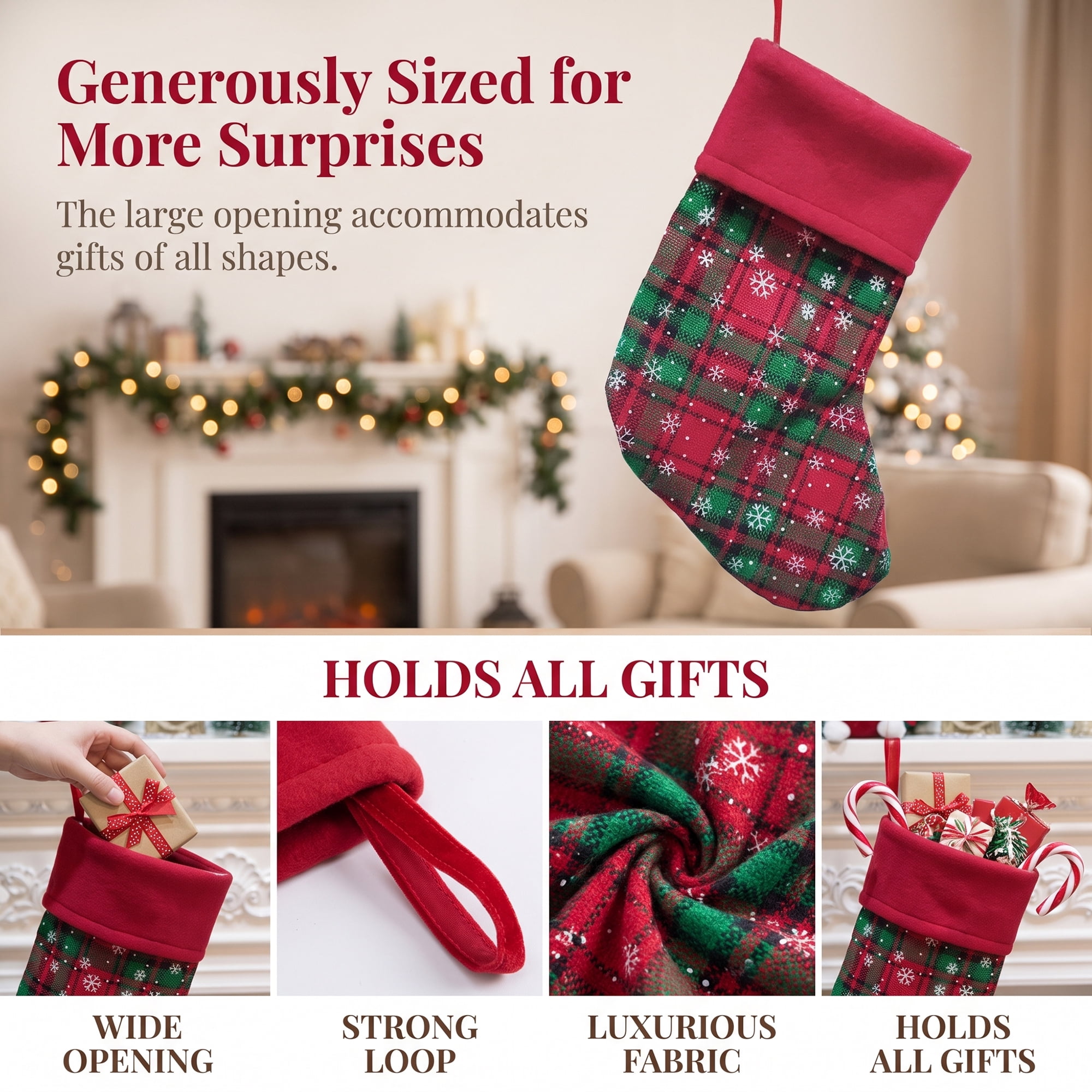 Unique Bargains Monogram Christmas Luxury Initial Knitted Stocking Red Green 6"H