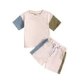 thumbnail image 2 of Atogsazn Baby Boy Summer Clothes Set Toddler Colorblock Short Sleeve T-shirt and Shorts Drawstring 2Pcs Outfit Fashion C-Light Blue 0-6 Months on Clearance, 2 of 5