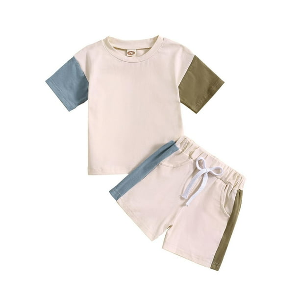 Odeerbi 0-3 Años Niños Niñas Conjunto de Verano Camiseta de Manga Corta de Algodón Color Block Shorts Conjunto de Dos Piezas