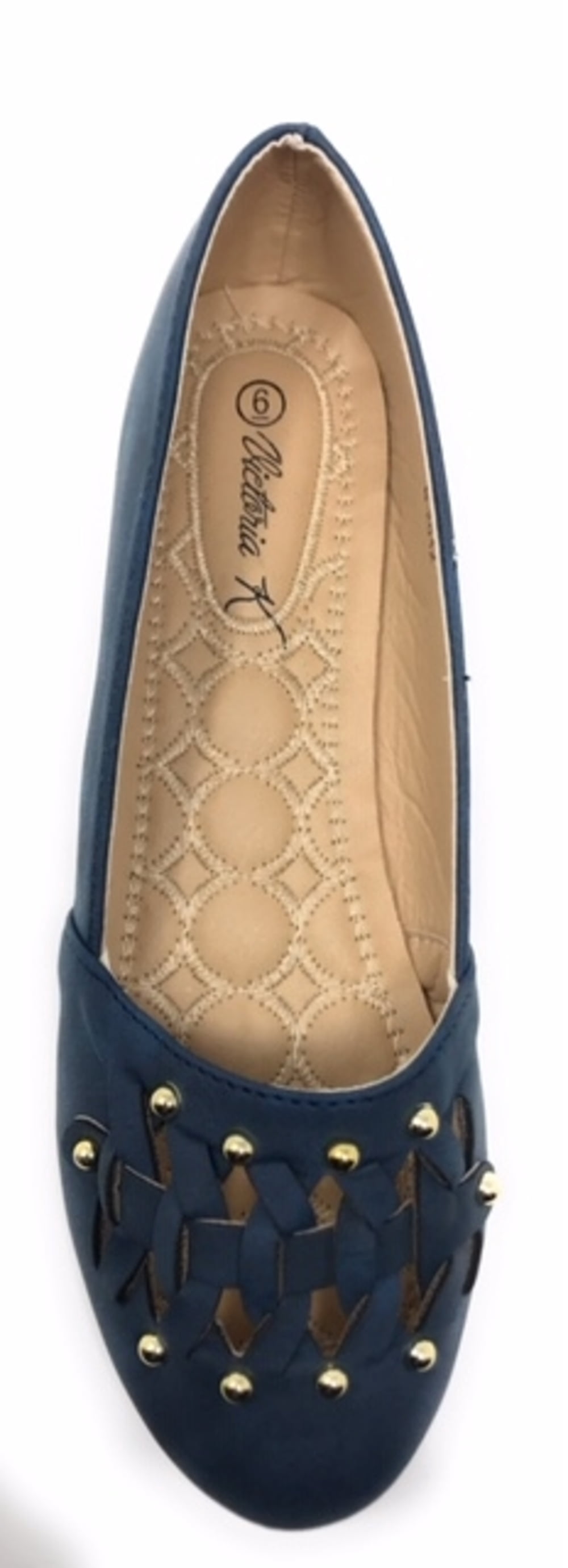 Victoria K Women's Gold Studs With Braid Ballerina Flats
