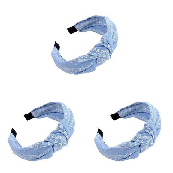 Ljudmp 3packs Fabric Printed Bow Knot Wide Headband for Women Soft Cloth Twist Knot Hair Hoop Non Slip Girls Daily Makeup Washing Face Hair Accessory Sky Blue*3