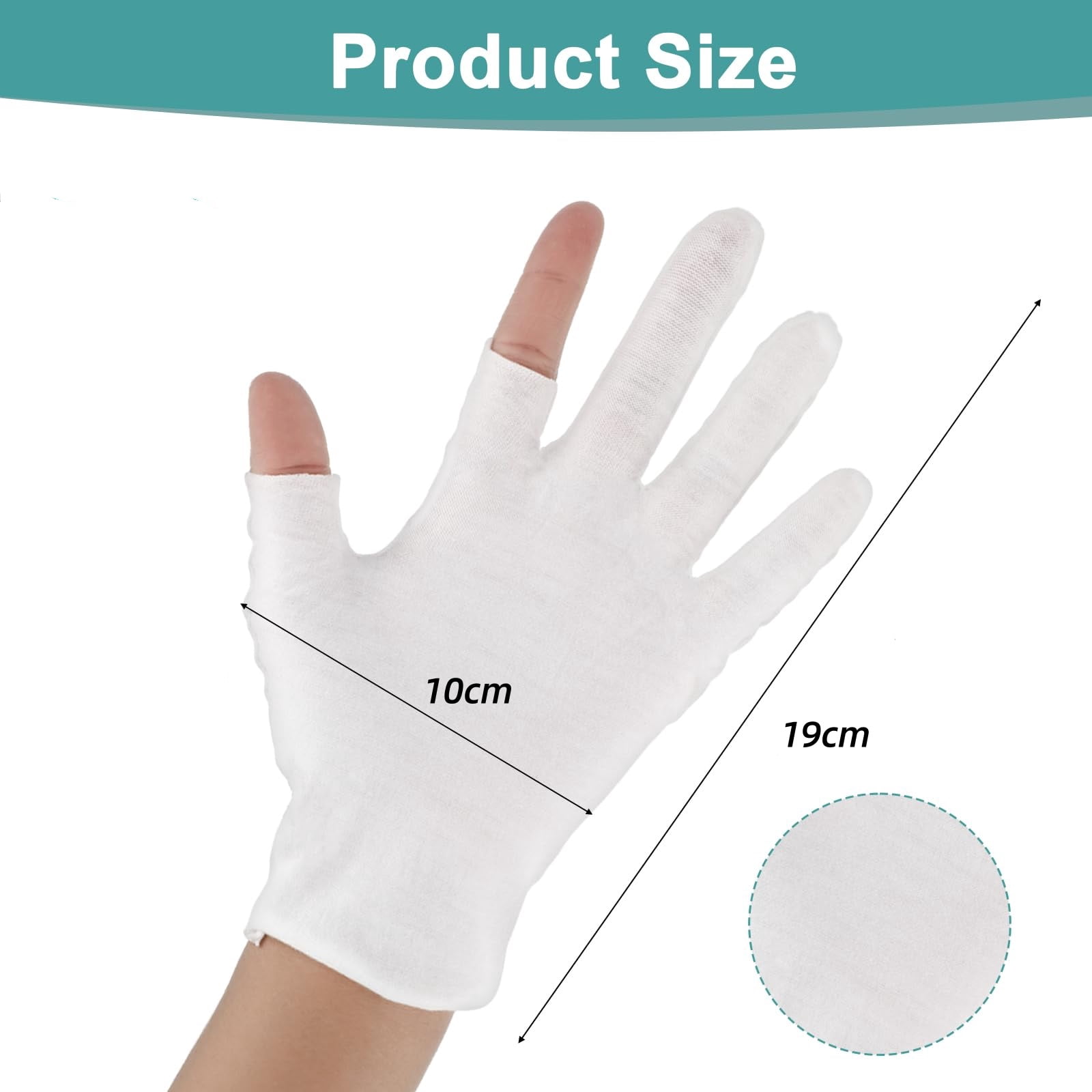 20 Pairs White Cotton Gloves for Dry Hands Eczema Overnight Fingerless Touchscreen Moisturizing Glove, Breathable Hand Moisturizer Spa Gloves for Sleeping, JewelryInspection, Coin Handling