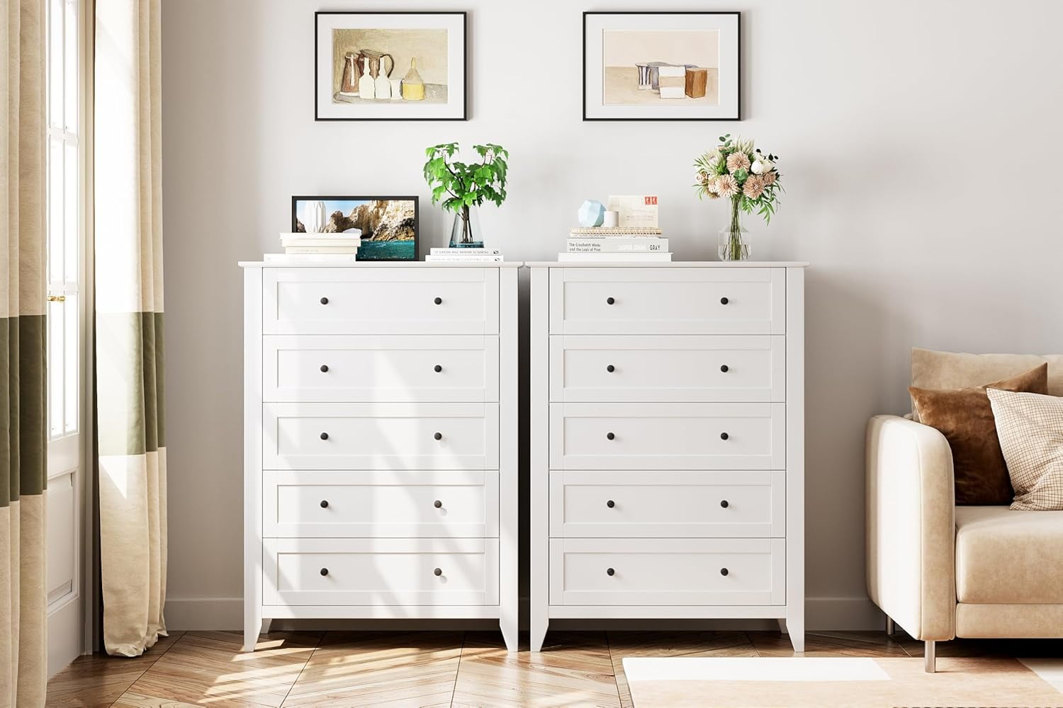 Roromall 5 Drawer Dresser for Bedroom, Tall Dresser with Deep Drawers & Metal Knobs, Modern Wooden Chests of Drawers for Entryway, Hallway