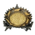 thumbnail image 2 of Rejoicing Elephant Leaves Carved Rain Tree Circular Wooden Tray, 2 of 6