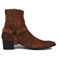 thumbnail image 4 of OSSTONE Dress Boots Chelsea Designer Boots for Men Zipper-up Leather Casual Heel Shoes JY002-Brown-Suede-Belt-10 Belt Suede Brown, 4 of 6
