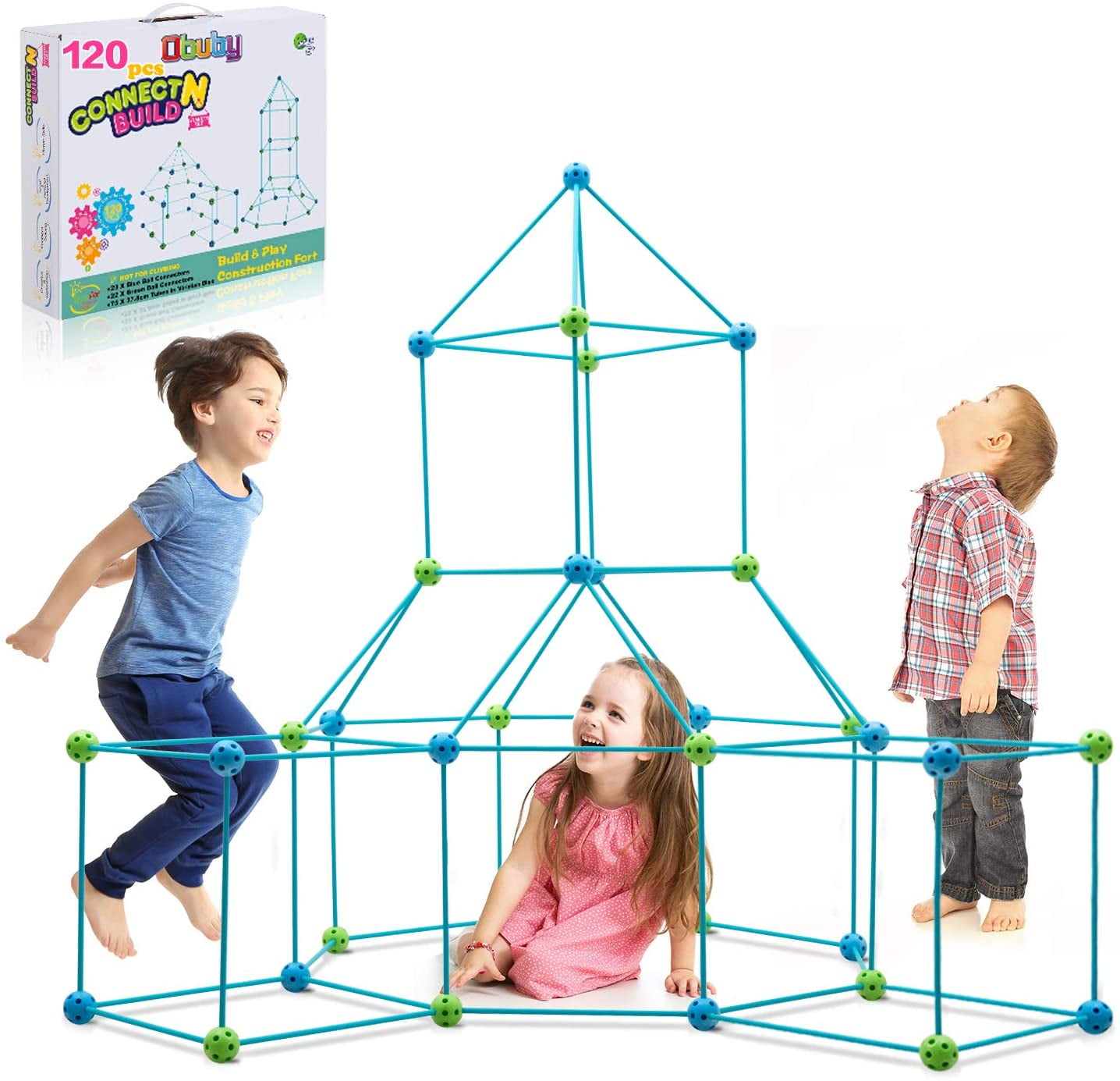 Upgraded Fort Building Kit 130pcs Glow in The Dark Toys STEM Kids Toys for 6 7 8 9 Year Old Boys Girls Building Toys Indoor Outdoor Toys for Kids Christmas Birthday Gifts for Kids 