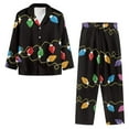 thumbnail image 3 of Renewold 2pcs Thermal Pajamas Set for Women Christmas Colorful Lights Button Nightwear Pj Elastic Waist Pants Bottoms with Big Pocket Casual Home Sleepwear Size XS, 3 of 6