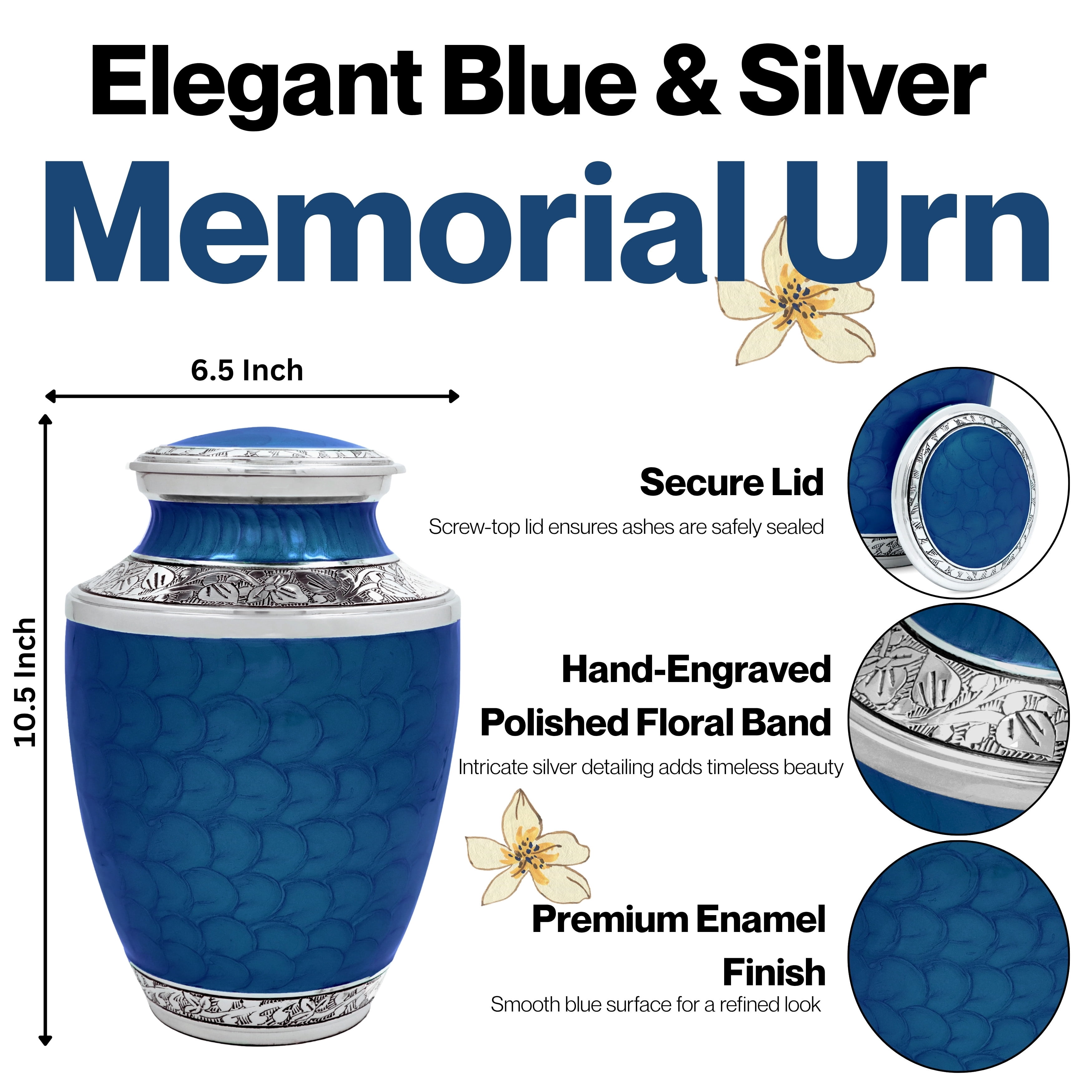Aluminum Handcrafted Urn - Elegant Keepsake Holder for Adult Human Ashes (Blue)