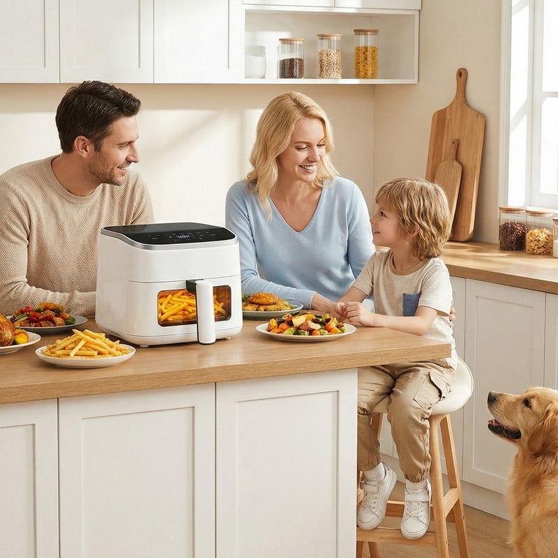 Sybels 4QT Digital Air Fryer: 1500W, Visible Window, 8 Presets, 400°F, 60-Min Timer, Auto Shut-Off, Dishwasher-Safe Basket, White