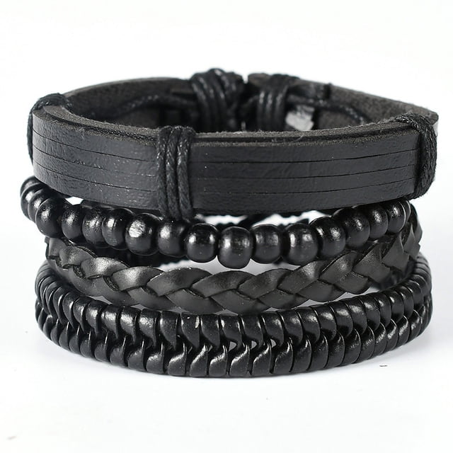 Pulsera de cuero tejida a mano con cuerda para hombre y mujer, sencilla, joyería