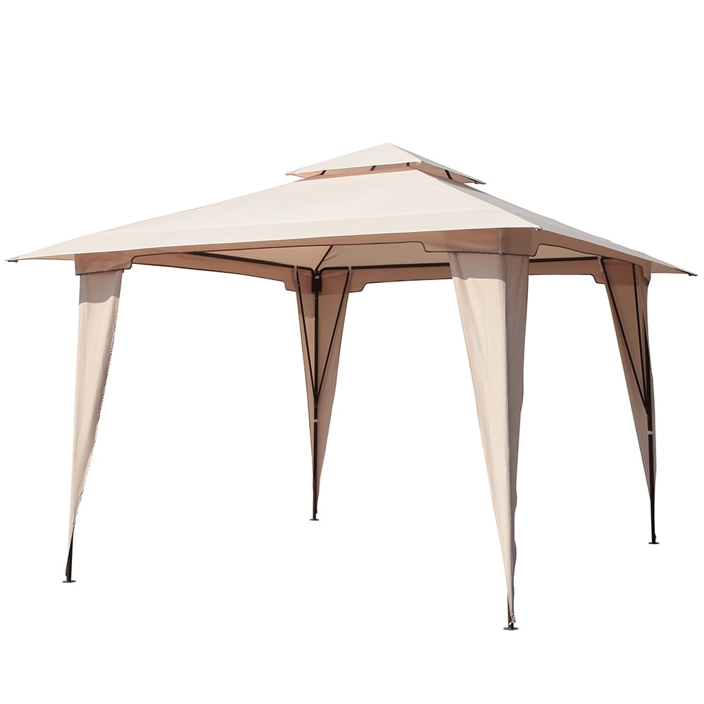 PATIOROMA 11.5 by 11.5 Feet Outdoor Backyard 2-Tier Steel Soft Top Patio Gazebo, Beige by