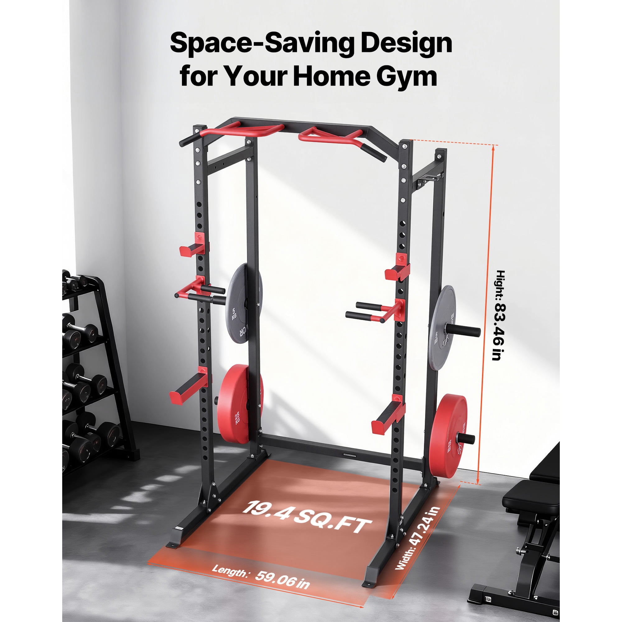 KFFKFF Multifunctional Power Cage Power Rack with Adjustable Height Exercise – 83.46 in, 100.53 lbs, Red