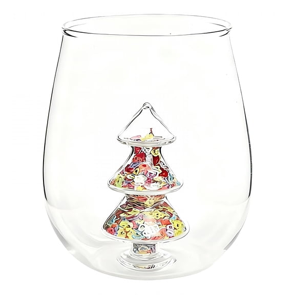 ACDANC 2026 New 3D Drinking Glass Cup with Christmas Tree Figurine Inside,Christmas Stemless Wine Glass for Home Bar Christmas Party,350Ml