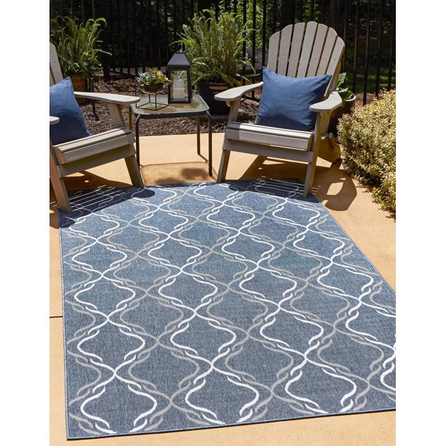 Rugs.com Outdoor Lattice Collection Rug – 6' x 9' Navy Blue Flatweave ...