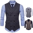 thumbnail image 3 of Chaleco de traje a cuadros cruzado de corte entallado para hombre, chaleco informal de negocios a la moda, 3 of 5