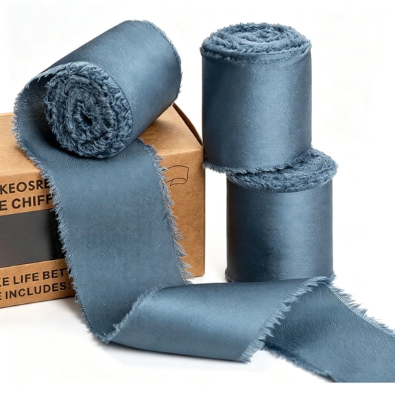 XIBUFE Dusty Blue Silk Satin Ribbon,1.5" x 15 Yards (5Yards X 3 Rolls) | Frayed Silk Ribbon for Bridal Flower Bouquet Christmas Gift Wrapping Wedding Decor Invitations Decorations