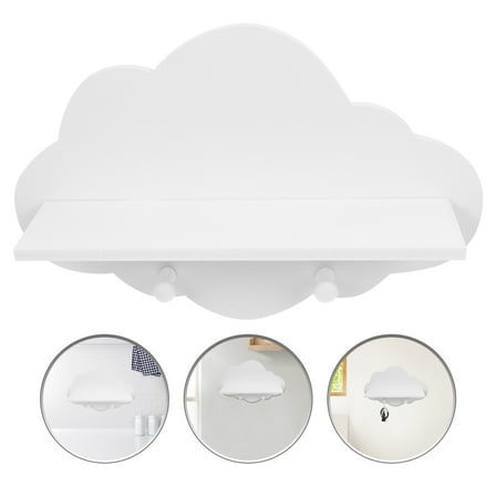 Homoyoyo 1Pc White Wooden Floating Shelf Wall Mounted Storage Rack Punch Free for Home