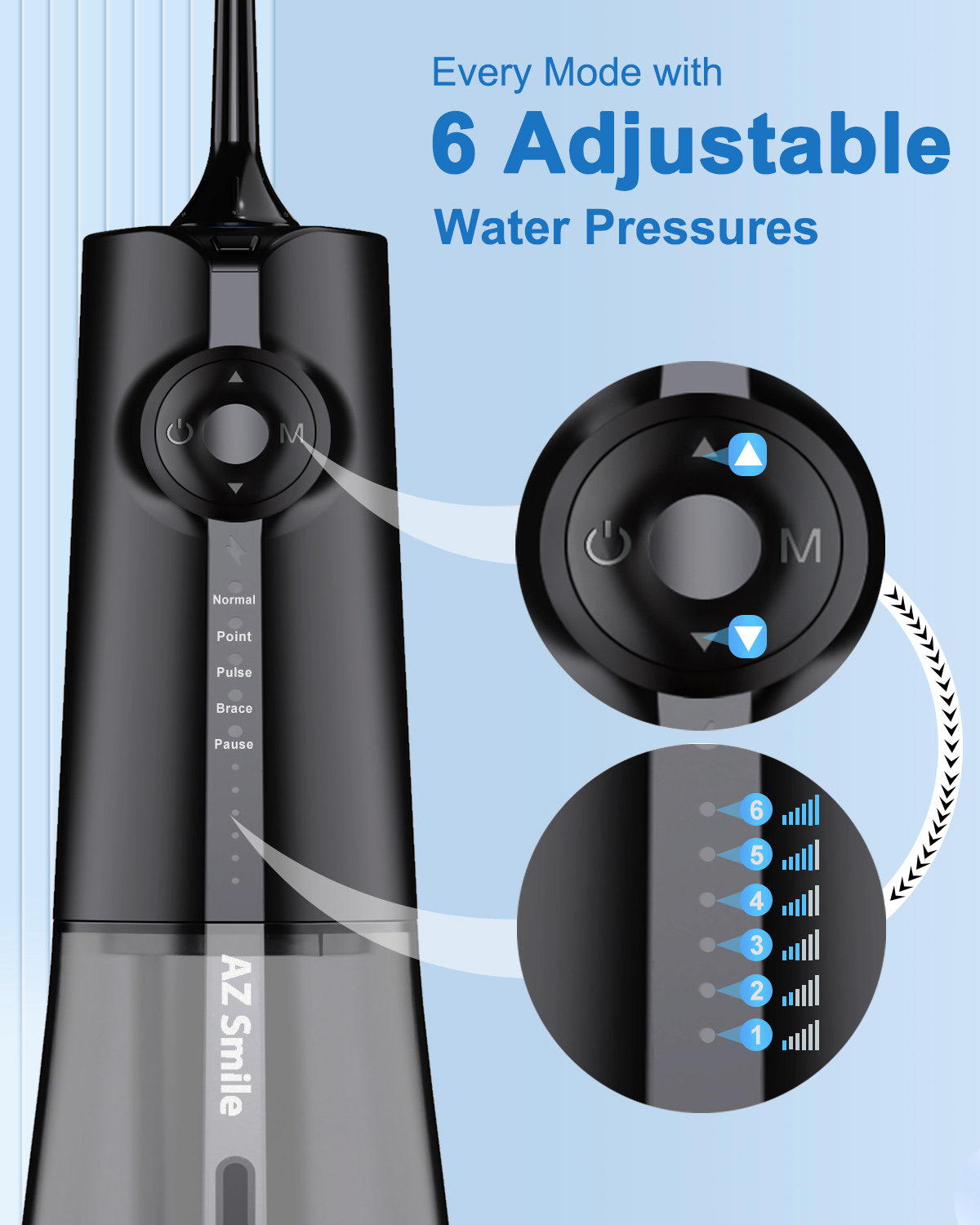 AZSmile Cordless Water Flosser with 8 Jet Tips, Black photo 3